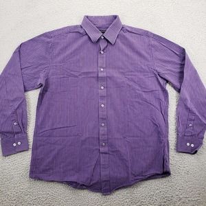 Sean‎ John Shirt Men's 16.5 34/35 Purple Striped Vintage Button Up Long Sleeve